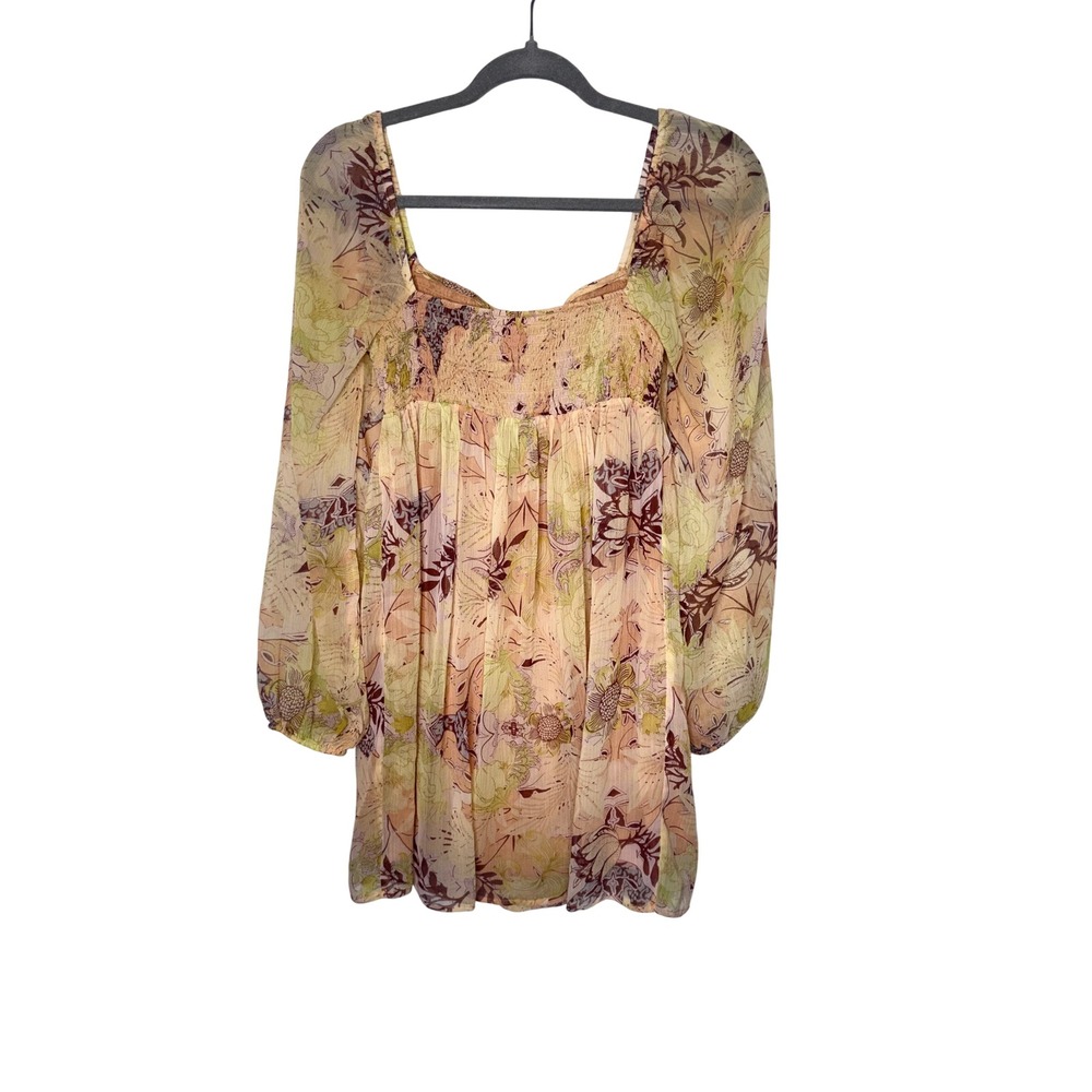 Amuse Society Mini Dress Floral Smocked Long Sleeve Boho Size S - Picture 3 of 8